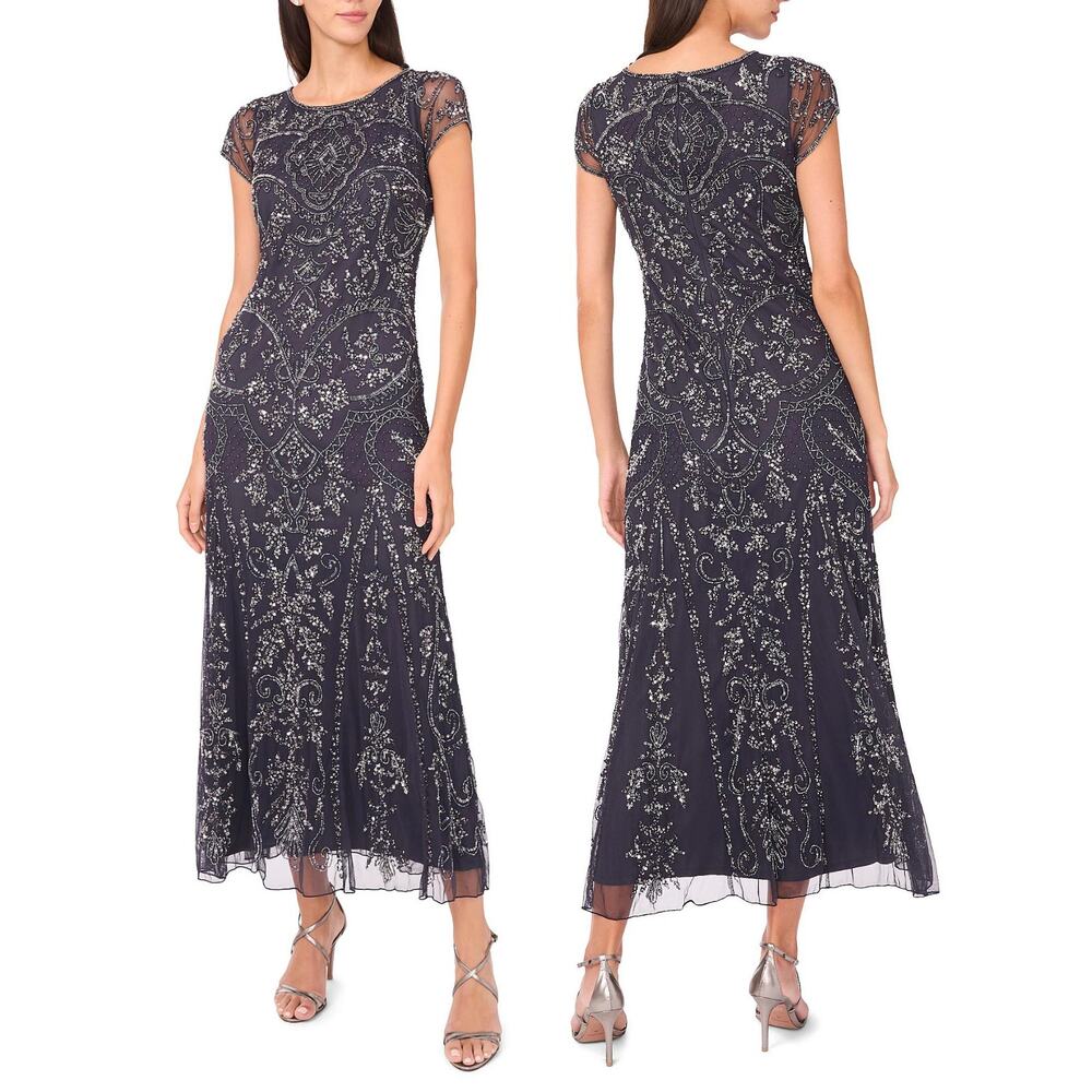 Pisarro Nights Maxi Dress Sequin Beaded Mesh Party Cocktail Evening Formal 8